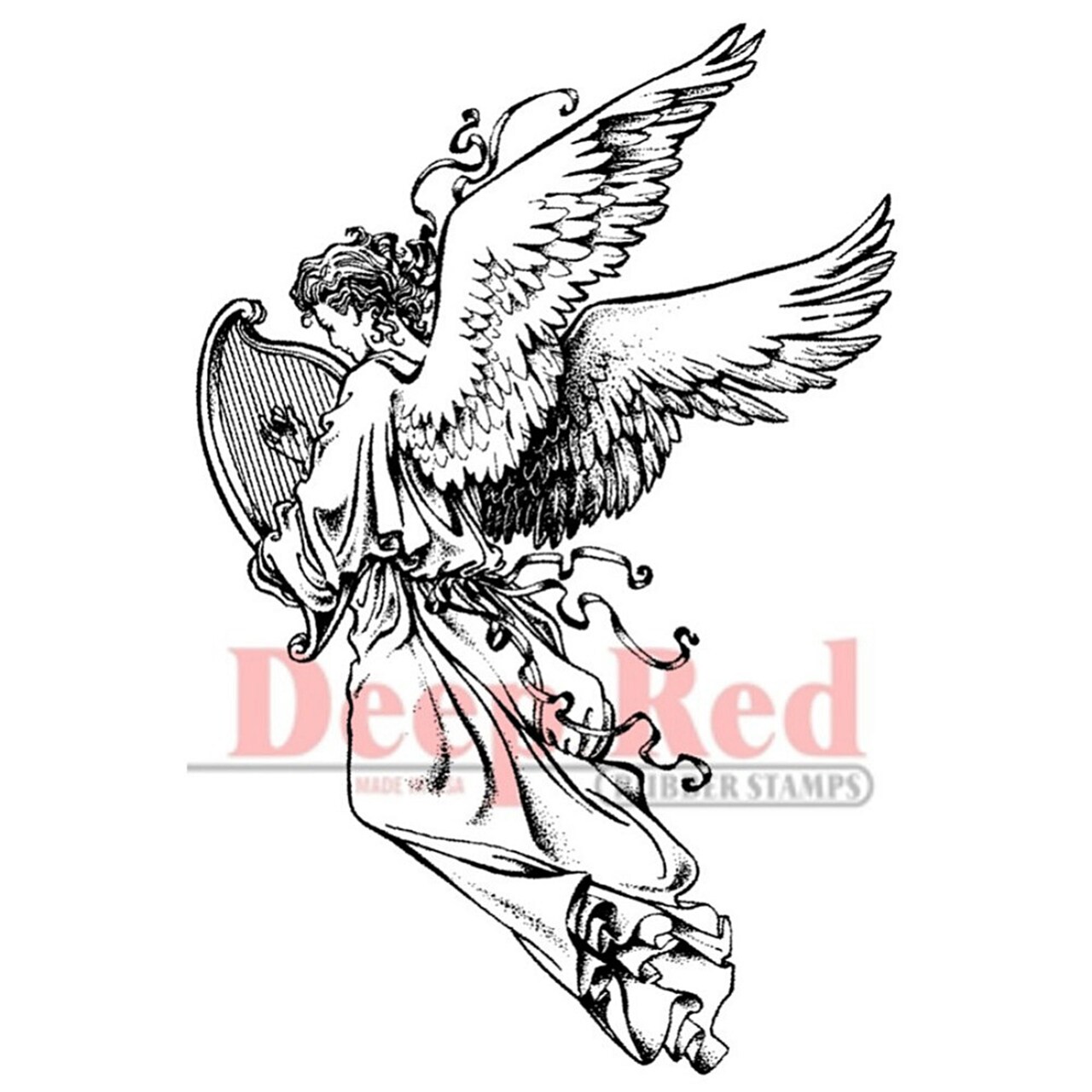 Deep Red Stamps Angel with Harp Rubber Cling Stamp 2 x 3 inches